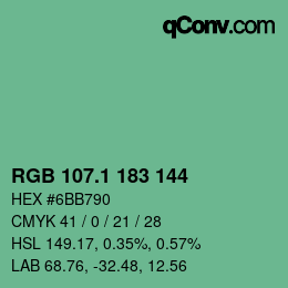 カラーコード: RGB 107.1 183 144 | qconv.com