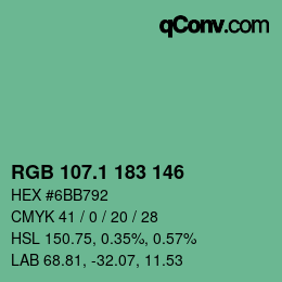 カラーコード: RGB 107.1 183 146 | qconv.com