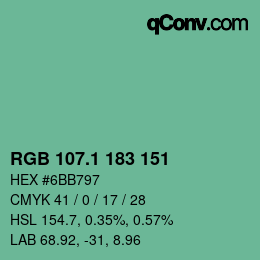 カラーコード: RGB 107.1 183 151 | qconv.com