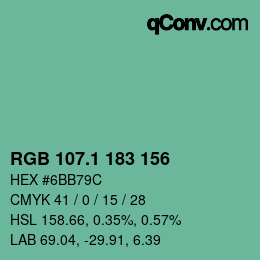 カラーコード: RGB 107.1 183 156 | qconv.com