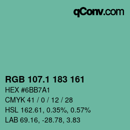 カラーコード: RGB 107.1 183 161 | qconv.com