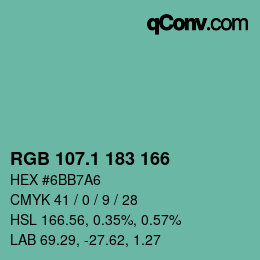 カラーコード: RGB 107.1 183 166 | qconv.com
