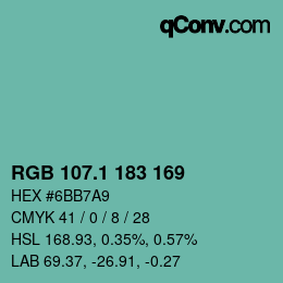 カラーコード: RGB 107.1 183 169 | qconv.com