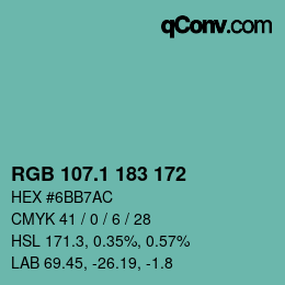 カラーコード: RGB 107.1 183 172 | qconv.com