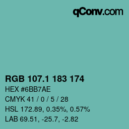 Color code: RGB 107.1 183 174 | qconv.com