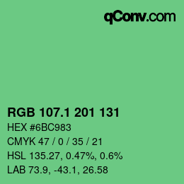 カラーコード: RGB 107.1 201 131 | qconv.com
