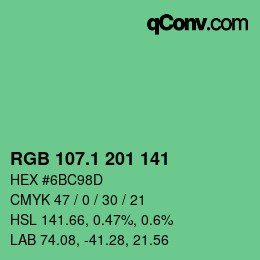 カラーコード: RGB 107.1 201 141 | qconv.com