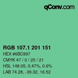 カラーコード: RGB 107.1 201 151 | qconv.com