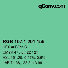 カラーコード: RGB 107.1 201 156 | qconv.com