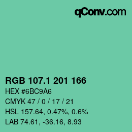 カラーコード: RGB 107.1 201 166 | qconv.com