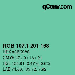 カラーコード: RGB 107.1 201 168 | qconv.com