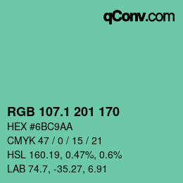 カラーコード: RGB 107.1 201 170 | qconv.com