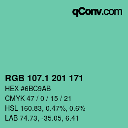 カラーコード: RGB 107.1 201 171 | qconv.com
