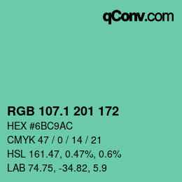 カラーコード: RGB 107.1 201 172 | qconv.com