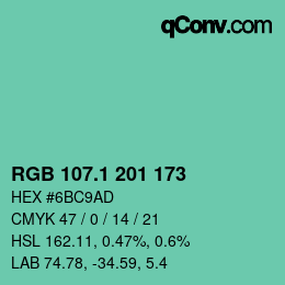 カラーコード: RGB 107.1 201 173 | qconv.com