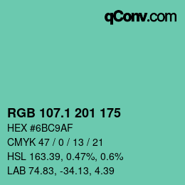 カラーコード: RGB 107.1 201 175 | qconv.com