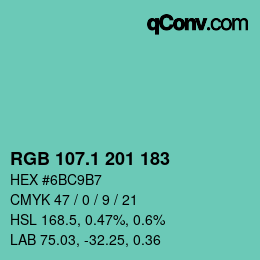 カラーコード: RGB 107.1 201 183 | qconv.com