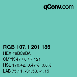 カラーコード: RGB 107.1 201 186 | qconv.com