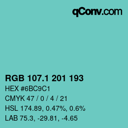 Color code: RGB 107.1 201 193 | qconv.com