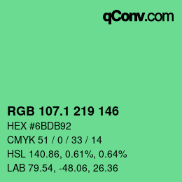 カラーコード: RGB 107.1 219 146 | qconv.com