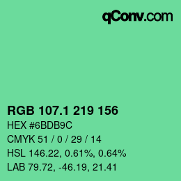 カラーコード: RGB 107.1 219 156 | qconv.com