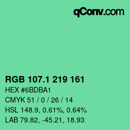 カラーコード: RGB 107.1 219 161 | qconv.com