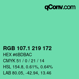 カラーコード: RGB 107.1 219 172 | qconv.com