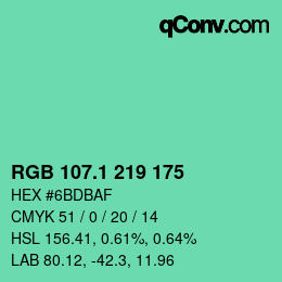カラーコード: RGB 107.1 219 175 | qconv.com