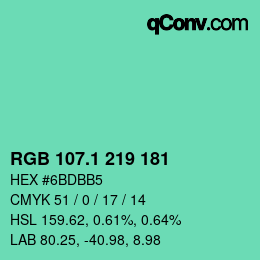 カラーコード: RGB 107.1 219 181 | qconv.com
