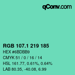 カラーコード: RGB 107.1 219 185 | qconv.com