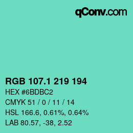 カラーコード: RGB 107.1 219 194 | qconv.com