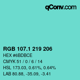 カラーコード: RGB 107.1 219 206 | qconv.com