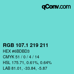 カラーコード: RGB 107.1 219 211 | qconv.com