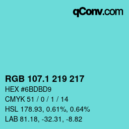 カラーコード: RGB 107.1 219 217 | qconv.com