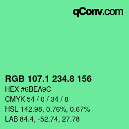 カラーコード: RGB 107.1 234.8 156 | qconv.com