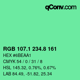 カラーコード: RGB 107.1 234.8 161 | qconv.com