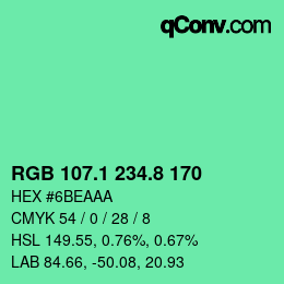 カラーコード: RGB 107.1 234.8 170 | qconv.com