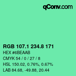 カラーコード: RGB 107.1 234.8 171 | qconv.com