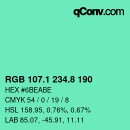 カラーコード: RGB 107.1 234.8 190 | qconv.com
