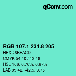 カラーコード: RGB 107.1 234.8 205 | qconv.com