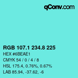カラーコード: RGB 107.1 234.8 225 | qconv.com