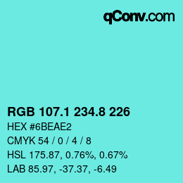 Color code: RGB 107.1 234.8 226 | qconv.com