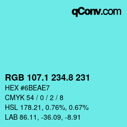 Farbcode: RGB 107.1 234.8 231 | qconv.com