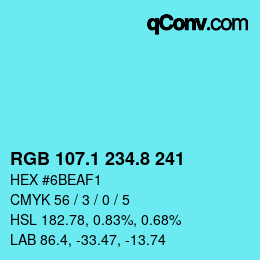 Color code: RGB 107.1 234.8 241 | qconv.com