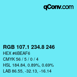 Color code: RGB 107.1 234.8 246 | qconv.com