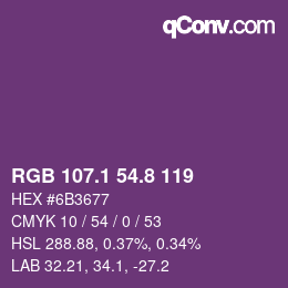 カラーコード: RGB 107.1 54.8 119 | qconv.com