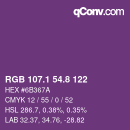 カラーコード: RGB 107.1 54.8 122 | qconv.com