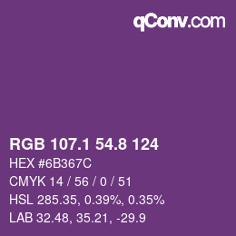 カラーコード: RGB 107.1 54.8 124 | qconv.com