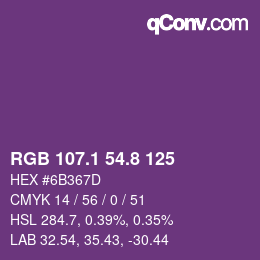 カラーコード: RGB 107.1 54.8 125 | qconv.com