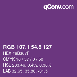 カラーコード: RGB 107.1 54.8 127 | qconv.com